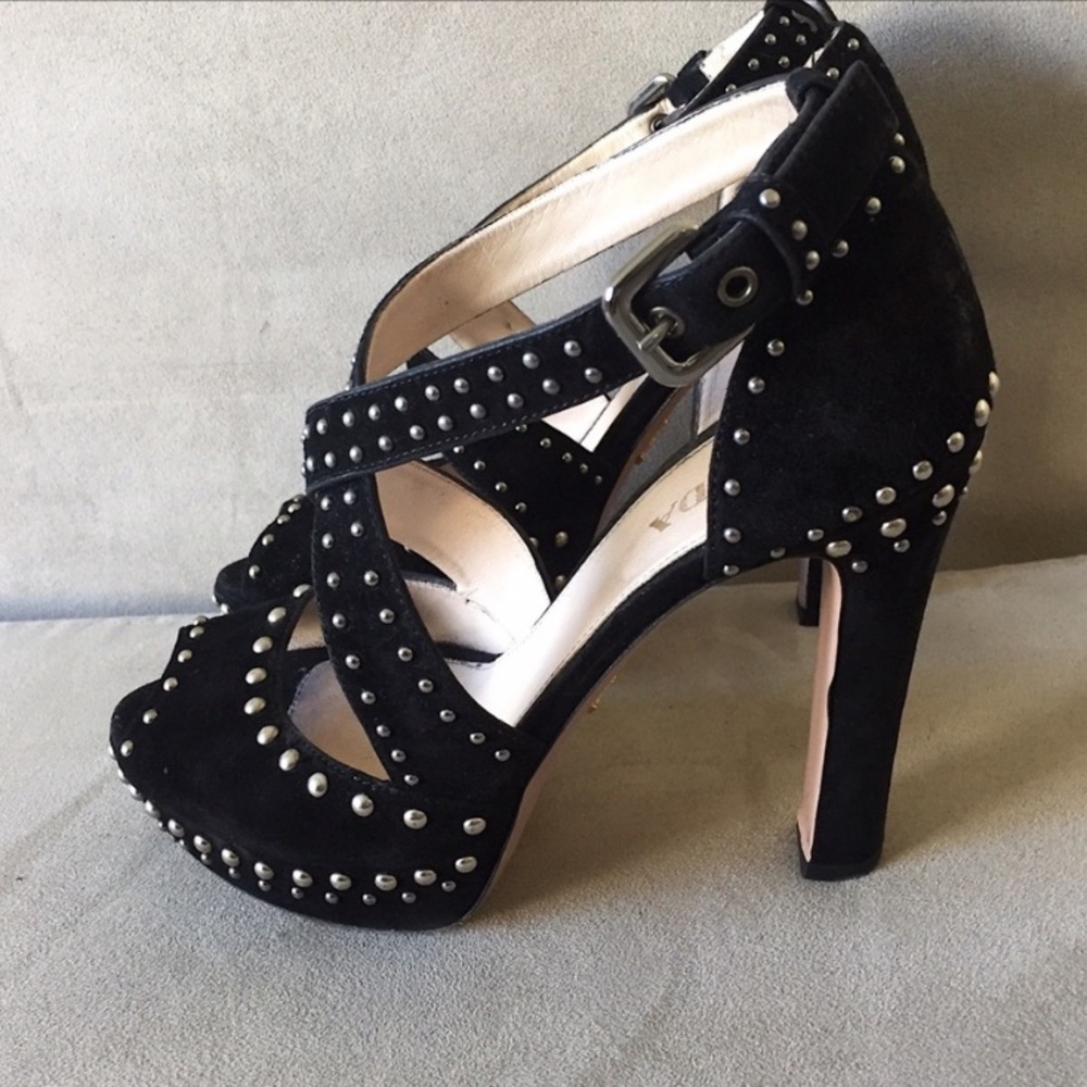 Prada Studded Peep Toe Pumps